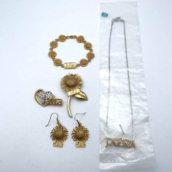5 Pieces Jafra Gold Tone Elegant Sunflower Bracelet,Earring's,Brooch Jewelry Set - Picture 1 of 6